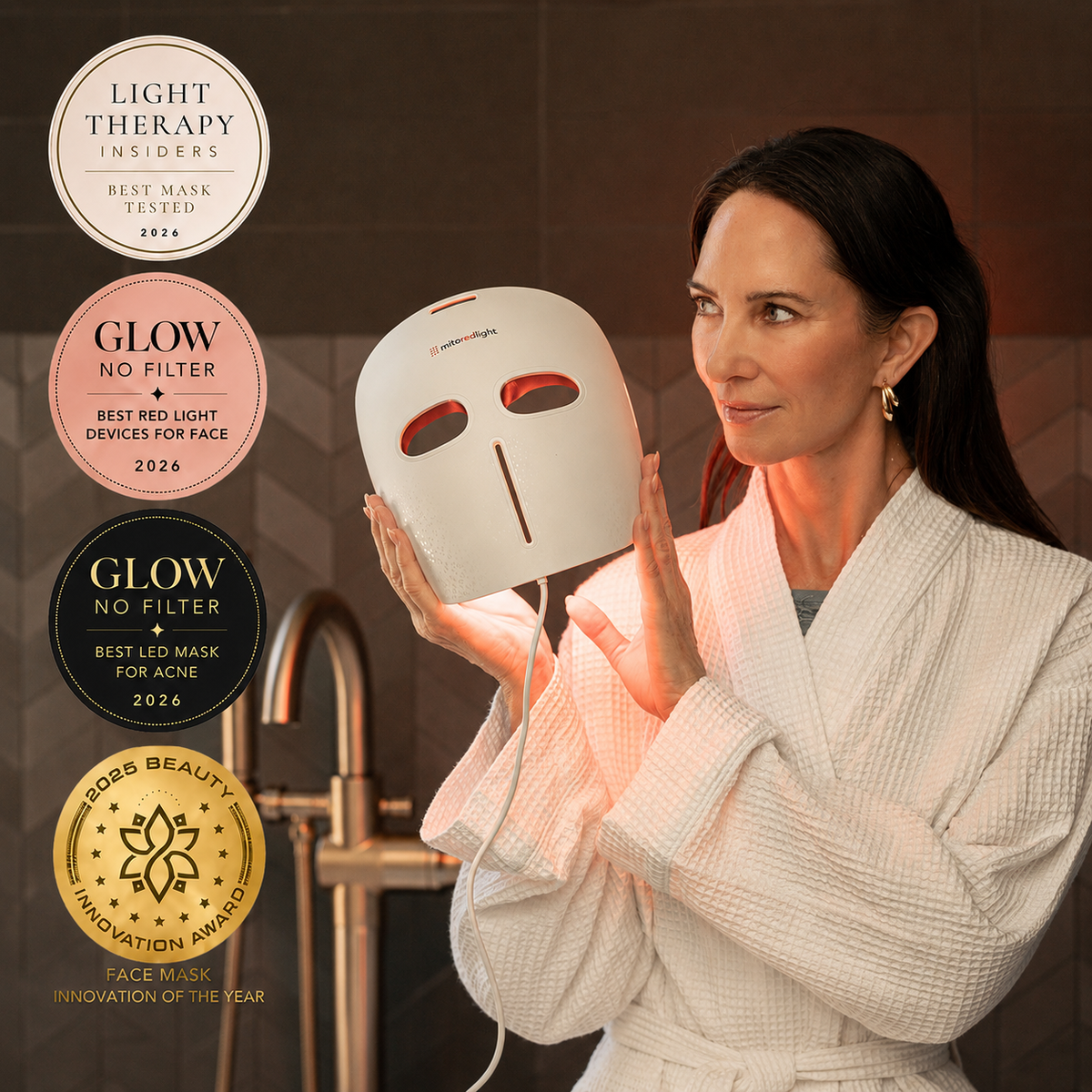 MitoGLOW™ LED Red Light Therapy Face Mask - FDA Cleared, 1,064 LEDs, 4 Wavelengths